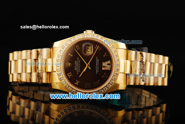 Rolex Datejust Oyster Perpetual Automatic Movement Full Gold with Roman Numeral Markers and Diamond Bezel - Click Image to Close